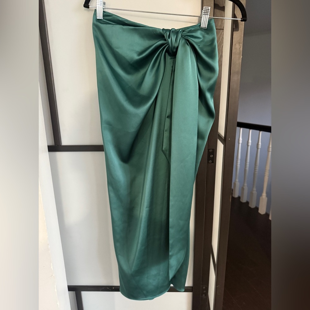 Green Satin Skirt with bow tie front